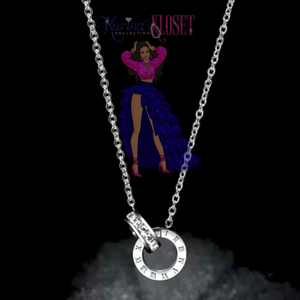 Roman Numeral Swarovski Double Eternity Charm Stainless Steel Necklace | Modern